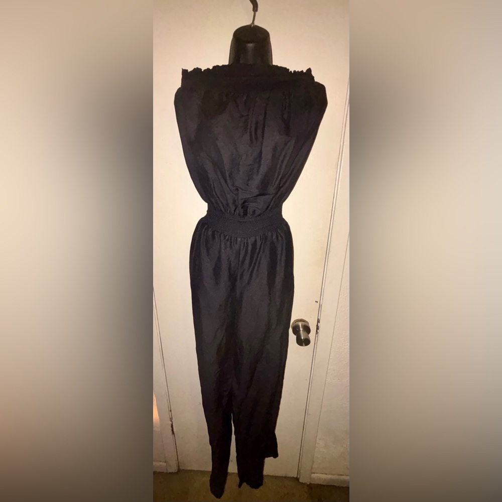 🆕 Ashley Stewart Black Crop Top Jumpsuit | 14W/16W | Linen Blend